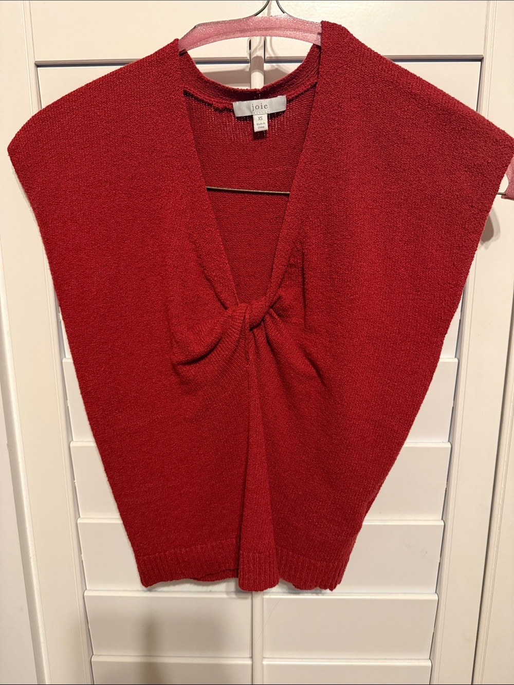 Joie Brick Red V-Neck Knit Sweater with Front Twist